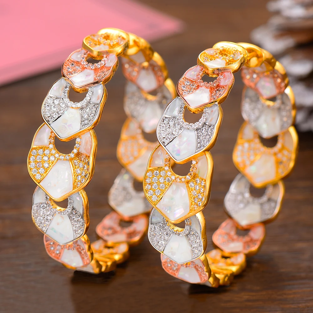 

Женские серьги-кольца LARRAURI, модные большие круглые серьги из Абалон и ракушки с фианитом, свадебные серьги в Дубае