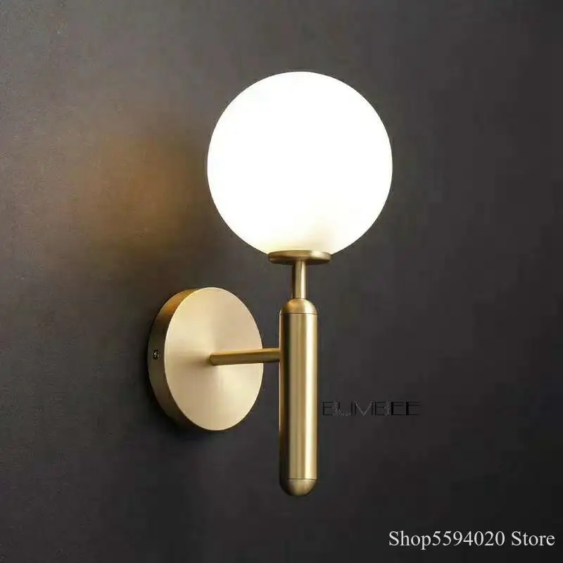 

Modern Gold Black Glass Round Ball Wall Lamp Minimalist Bedroom Bedside Wall Lamp Living Room Corridor Model Room Wall Lamp E27