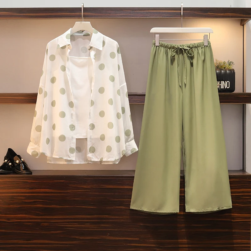 Шифоновая Свободная рубашка в горошек комплект из двух предметов большого