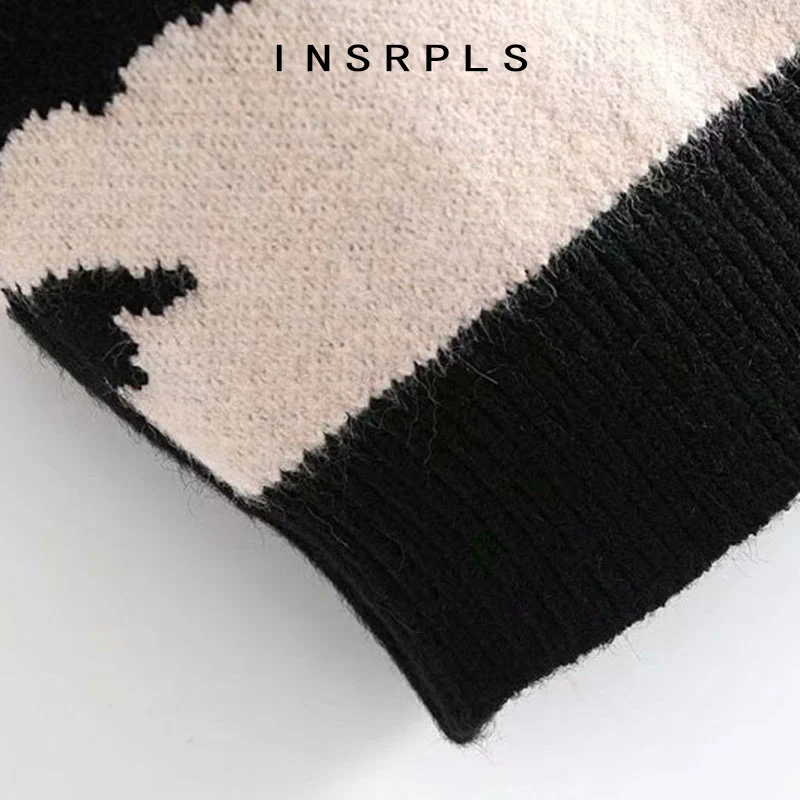 

INSRPLS Women Fashion Zebra Print Ruffled Cropped Knitted Cardigan Sweater Vintage Long Sleeve Female Outerwear Chic Tops