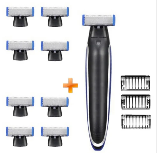 1 shaver 8 blades Электрический триммер мужской удалитель бороды Перезаряжаемый для бритья машина для очистки лица клипер бритва клипер устройство - Цвет: 1 shaver 8 blades