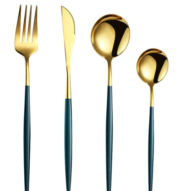 

4PCS Set Kitchen Tableware Stainless Steel Cutlery Set Spoon Fork Knife Set Steak Cutler Dinner Set Home Dining Tools