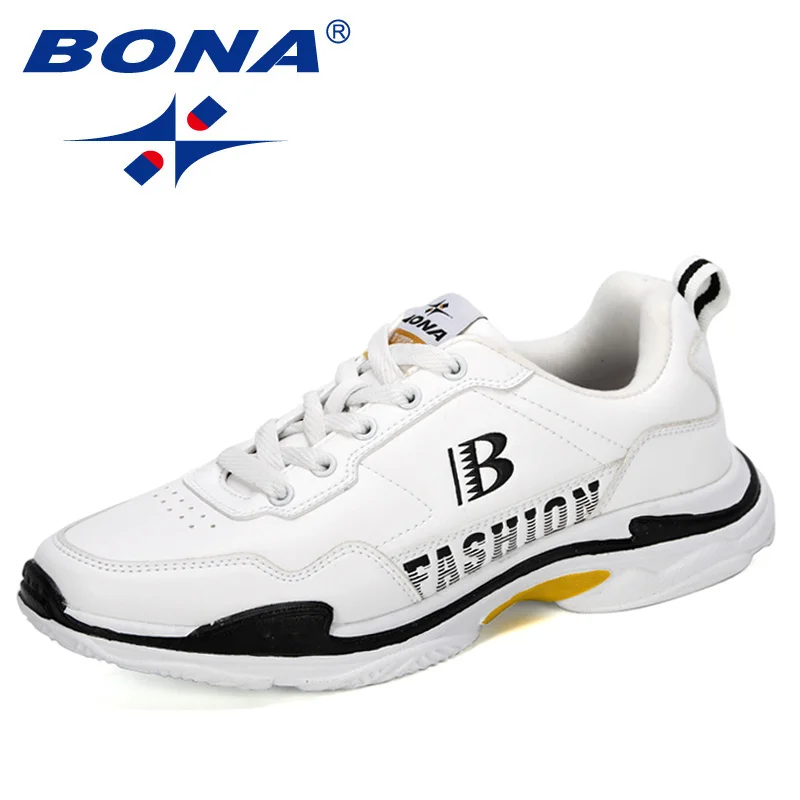 White BONA/ г. Новые дизайнерские кроссовки мужская повседневная обувь на шнуровке стильная разноцветная дышащая Мужская теннисная обувь на платформе для взрослых - Цвет: White