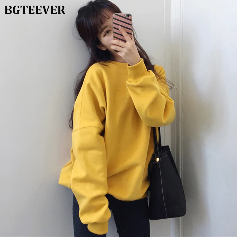 Женские пуловеры BGTEEVER на осень и зиму однотонные женские толстовки с круглым