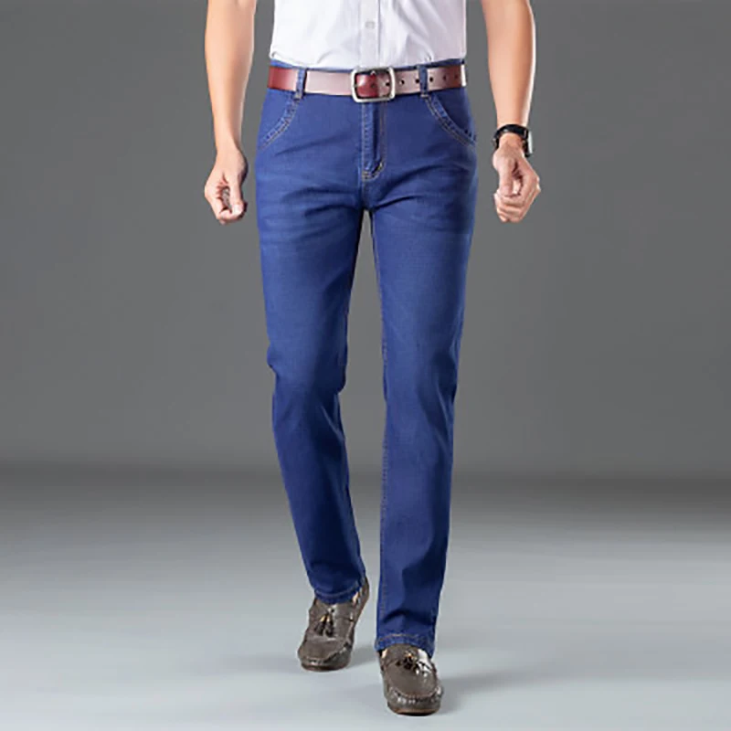

New Midweight Men Jeans Casual Regular Pants Male Quality Denim Trousers Zipper Fly Straight