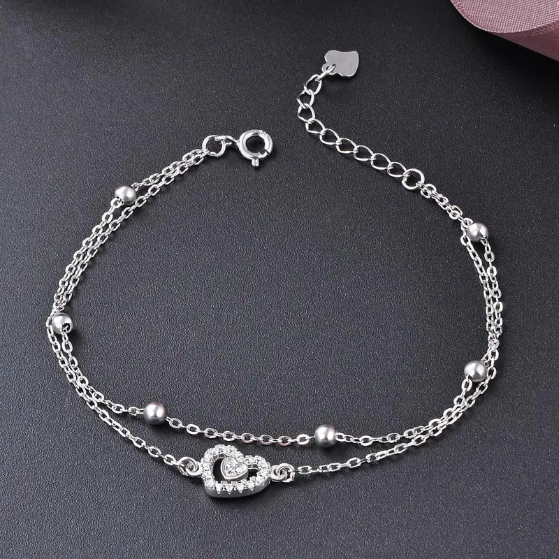 Двухслойные бусы браслеты в форме сердца для женщин браслет из стерлингового