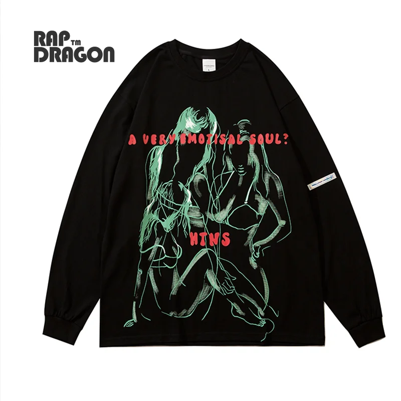 

Anime T-shirt Oversize Harajuku Cartoon Graphic T shirts Cotton Loose Long Sleeve Tshirt Men Streetwear Hip Hop Top Autumn Tee