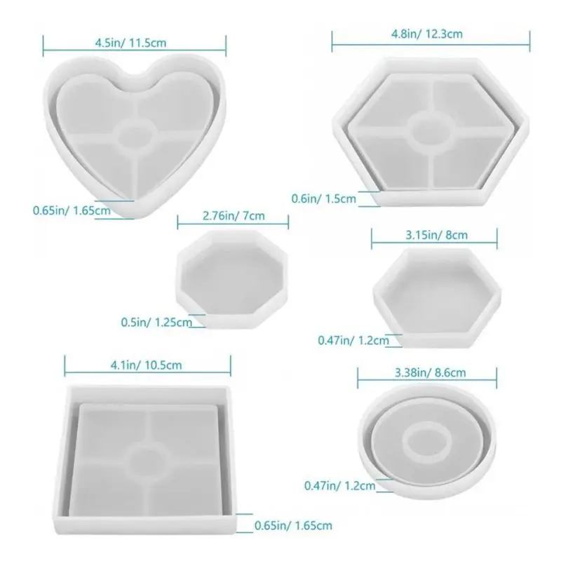 

4/6Pcs Crystal Epoxy Resin Mold Hexagon Round Coaster Casting Silicone Mould Handmade DIY Crafts Jewelry Making Tools