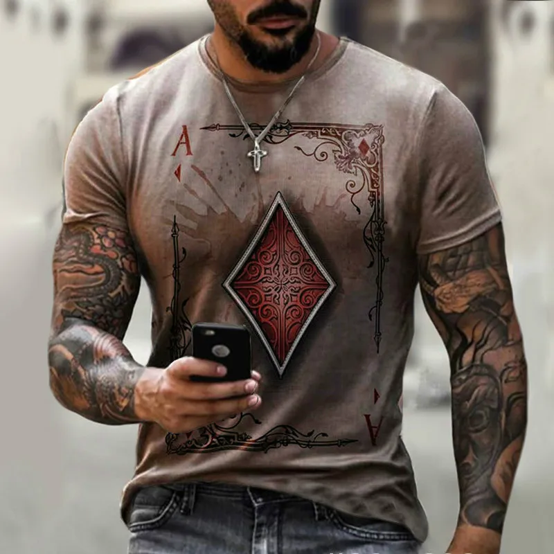 

Men's T-shirt 2021 new square diamond skull card printing summer casual short-sleeved long-sleeved T-shirt hot style fashion