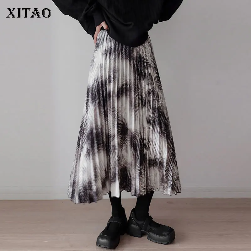 

XITAO модная плиссированная юбка, новинка, женская шифоновая юбка с принтом и эластичной резинкой на талии, маленькая повседневная юбка, осень...