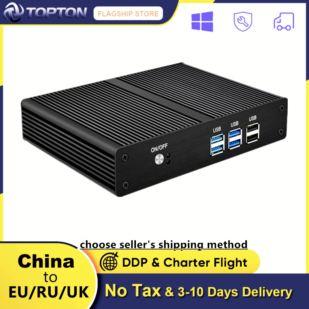 Мини-ПК Topton без вентилятора двухдиапазонный Wi-Fi Gigabit Ethernet VGA HDMI дисплей Intel Core i5 8265U