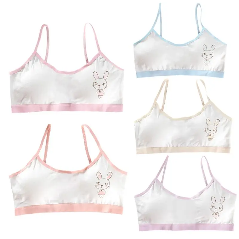 Young Teenager Girls Cotton Cartoon Rabbit Underwear Sport Bra Wireless Puberty X3UE