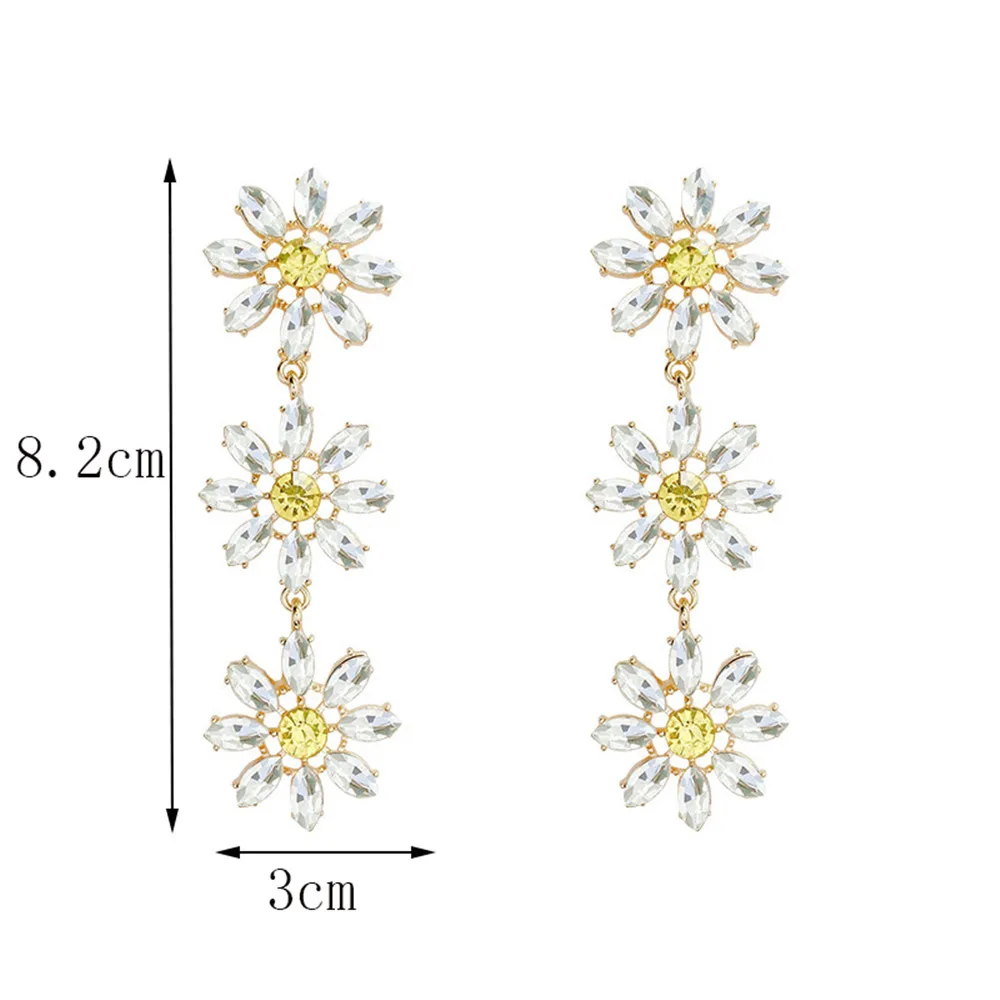 Элегантные висячие серьги в Корейском стиле с желтыми кристаллами и лепестками