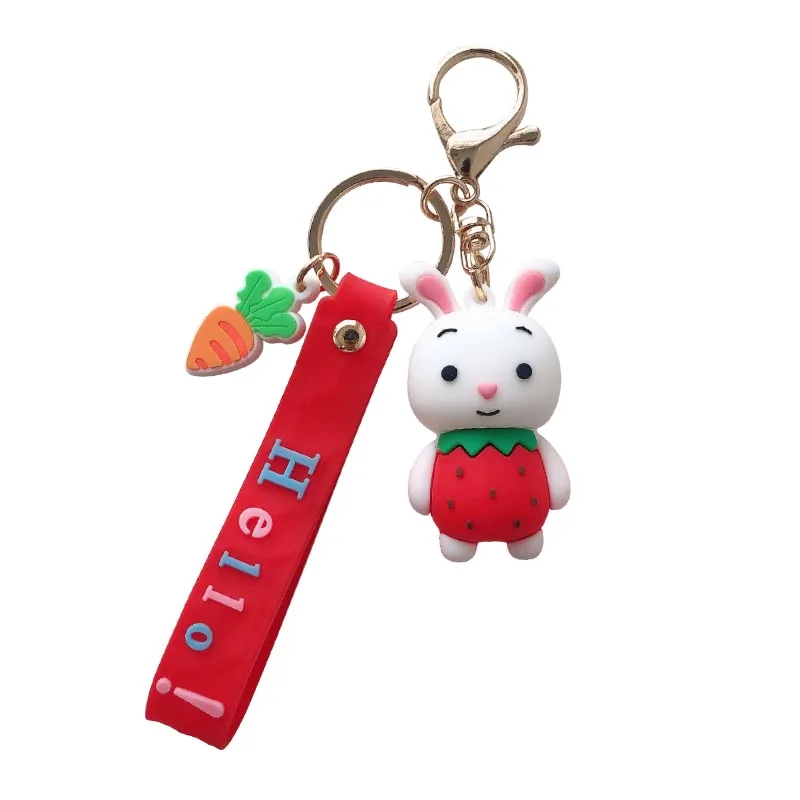 

Korean lovely strawberry rabbit key chain pendant cute favorite schoolbag hanging friend gift simple pair of key chain