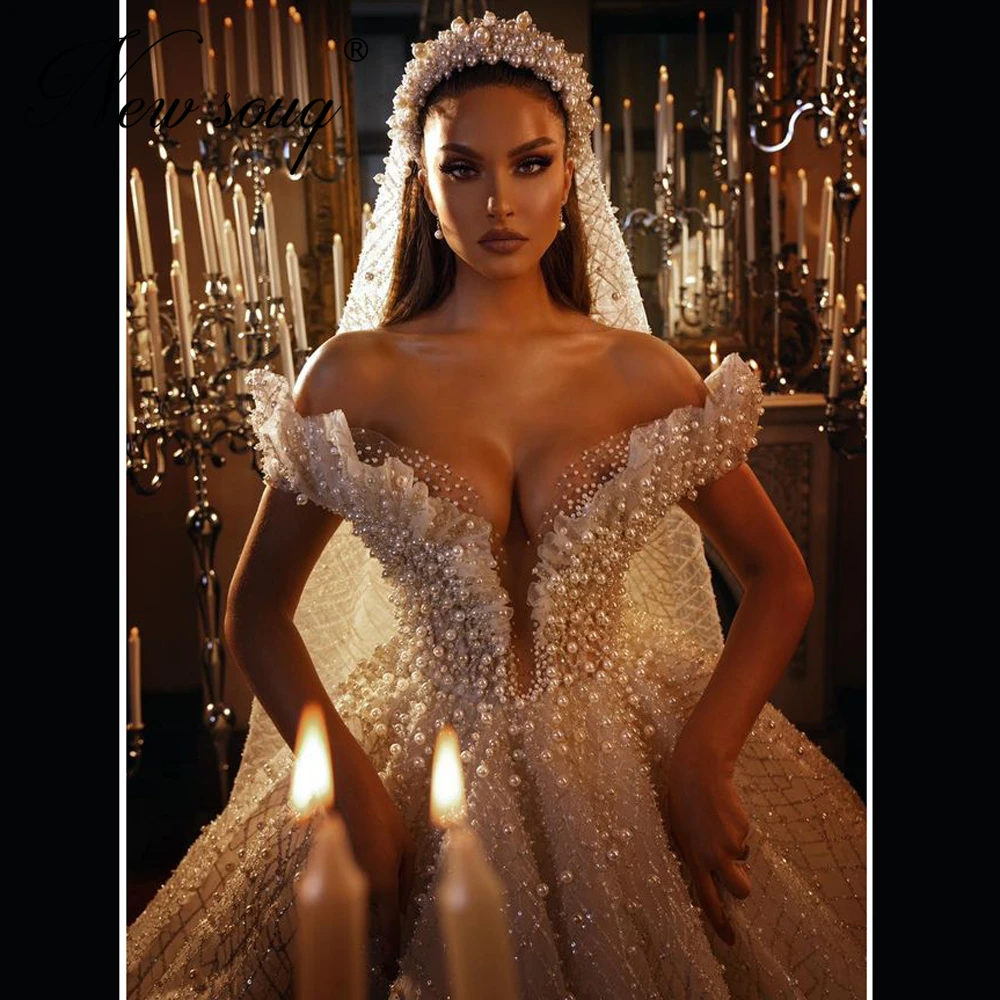 Saudi Arabia Beading Wedding Dresses For Haute Dubai Couture Robes Bride Gowns Robe De Mariee African Crystals Bridal Dress 2021