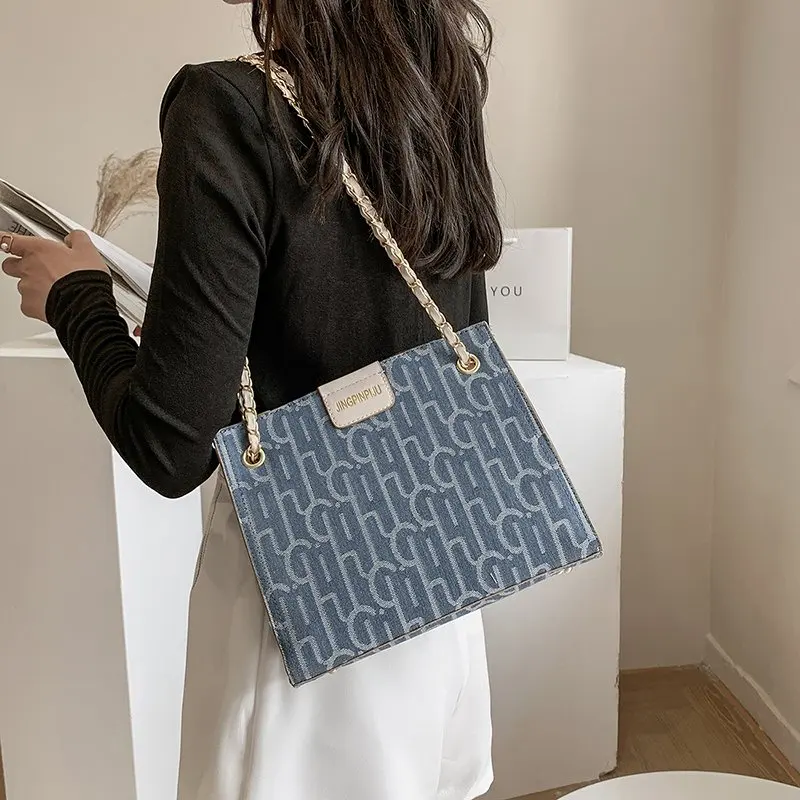 

Модные изысканные сумки на плечо, повседневные женские сумки-тоуты в стиле ретро, Женская холщовая дизайнерская сумка на цепочке для женщин...