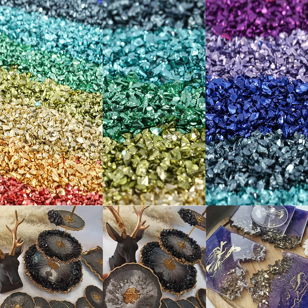 

20g/Lot Mixing Nail Art Broken Glass Metal Crushed Stone Filler Table Decor Cake Coaster Filling Stones for DIY Epoxy Resin Mold