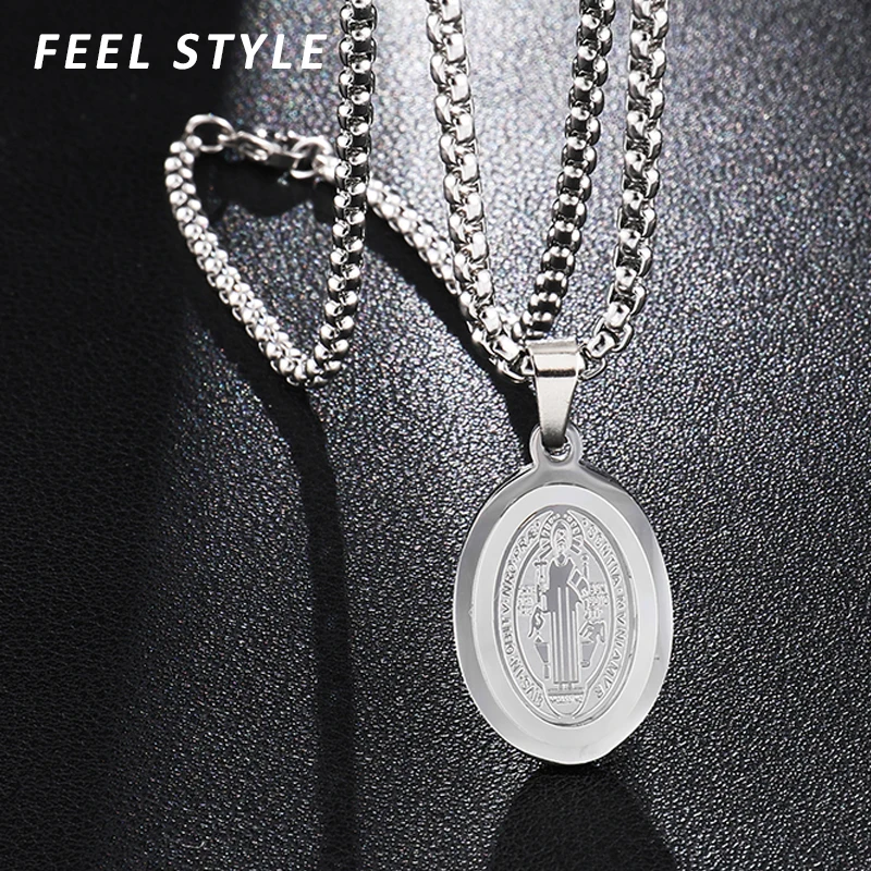 Винтажные ожерелья с изображением Святого Бенедикта Геометрическая овальная