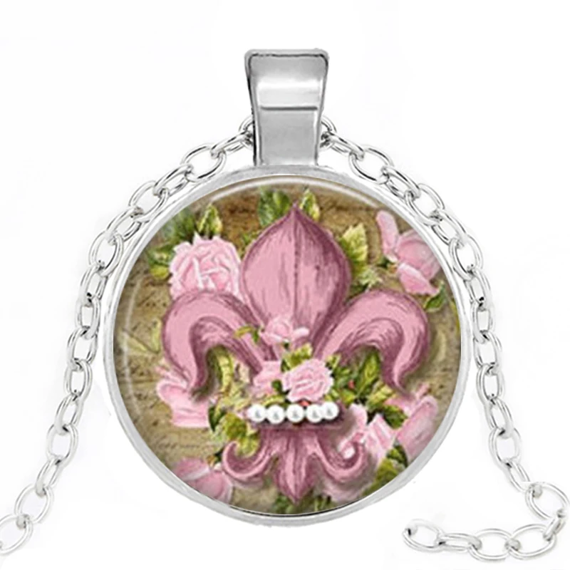 Художественное стекло цветок лилии ожерелья Винтаж Флер де Лис булавки Стекло