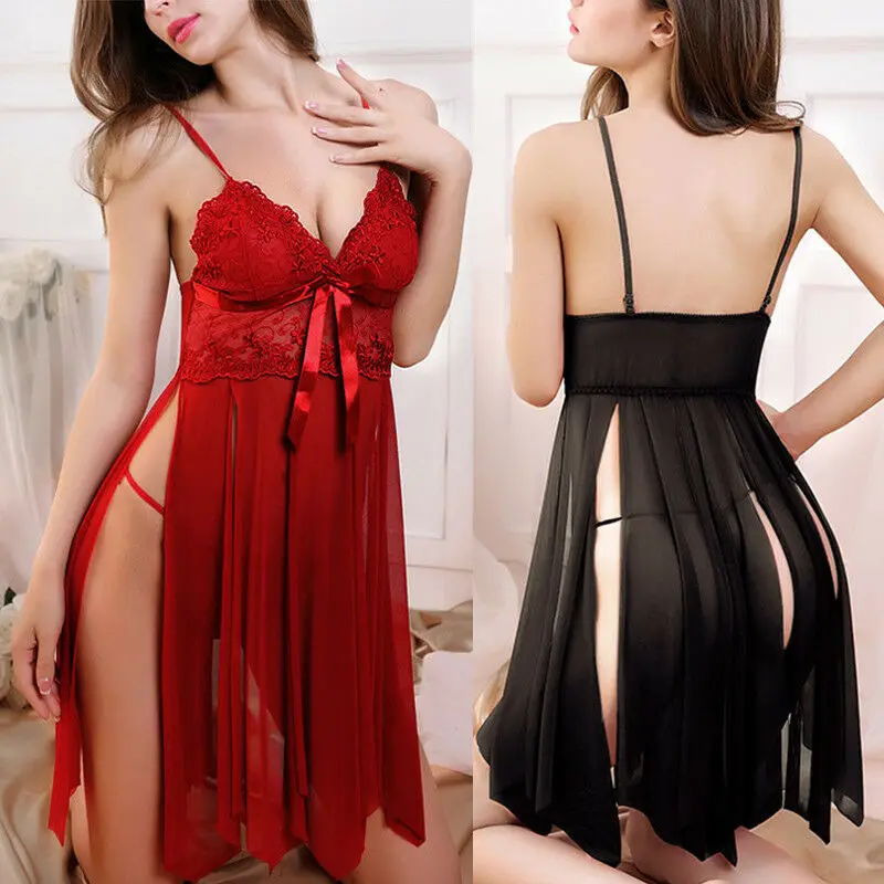 

Women Lingerie Women Silk Lace Nightgown Robe Dress Babydoll Nightdress Sleepwear