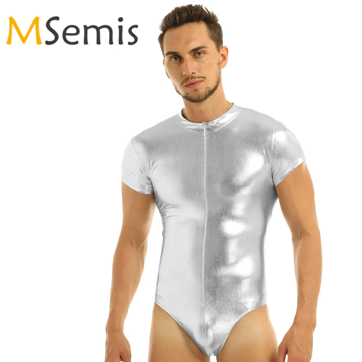 Мужской купальник для гимнастики из кожи на молнии с коротким