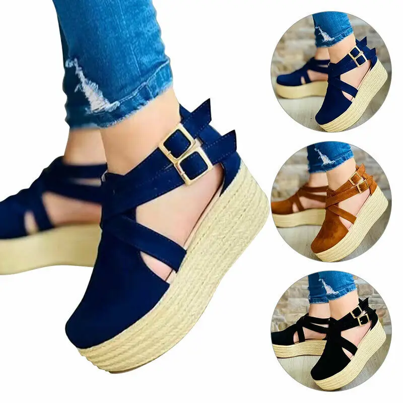 

Сандалии женские на танкетке, дышащие Туфли на каблуке, ремешок с пряжкой, туфли-лодочки