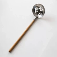 japanese style creative anti scald beech handle 304 stainless steel colander soup spoon household wooden handle spoon