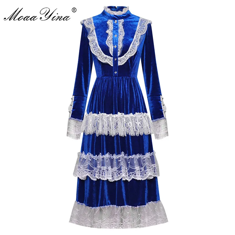 MoaaYina модное дизайнерское платье на весну осень Женское с воротником стойкой