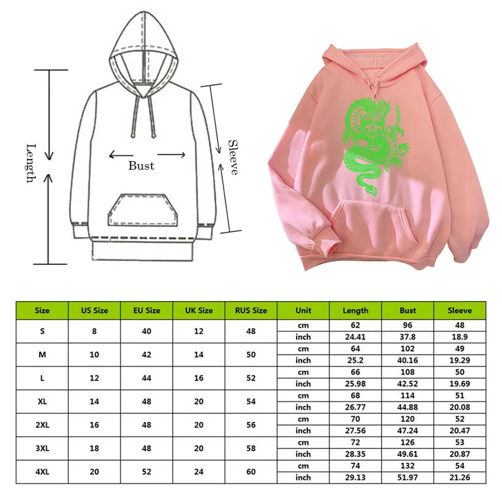 

Winter Streetwear Tops Women Hoodie Harajuku Kawaii Dragon Print Sweatshirts Womens Hoody oversized Sweatshirt women