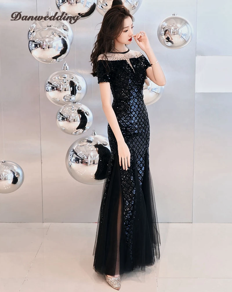 Великолепное вечернее платье русалки с блестками зубчатым вырезом коротким