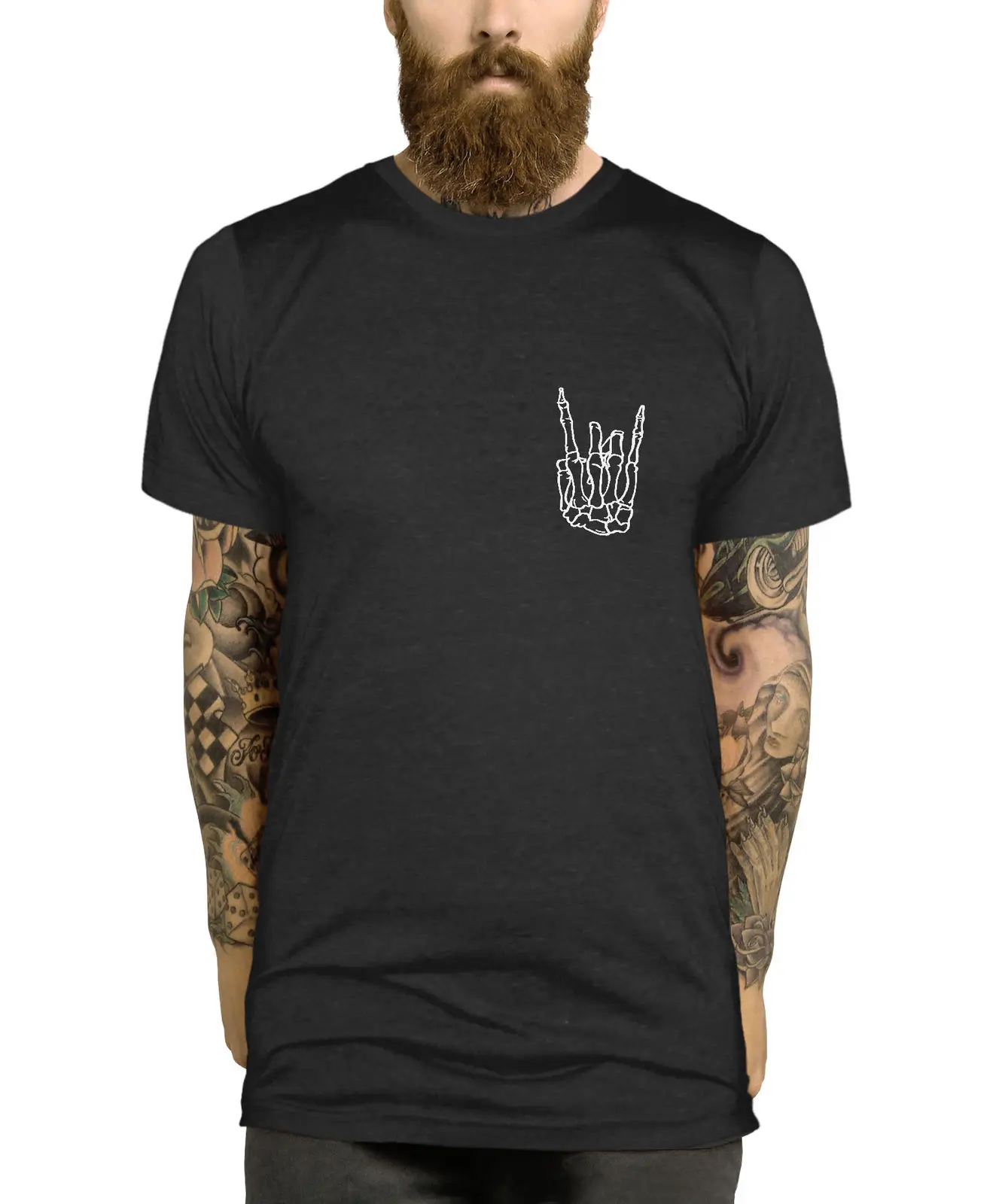 Мужская и женская футболка в стиле унисекс Повседневная с карманом надписью Skeleton