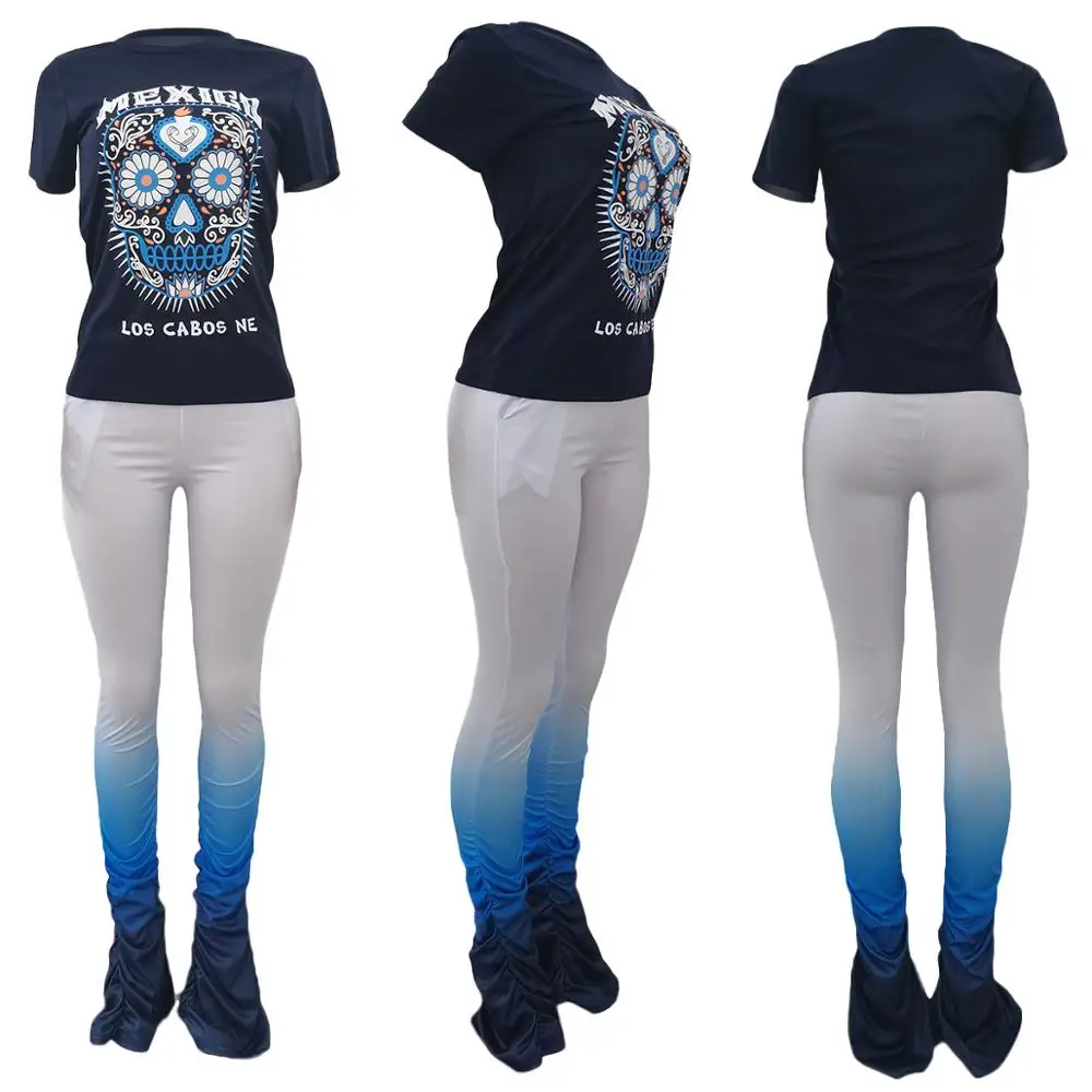 

Summer new fashion letter print casual two piece fit o-neck short sleeve T-shirt and pants women's suit