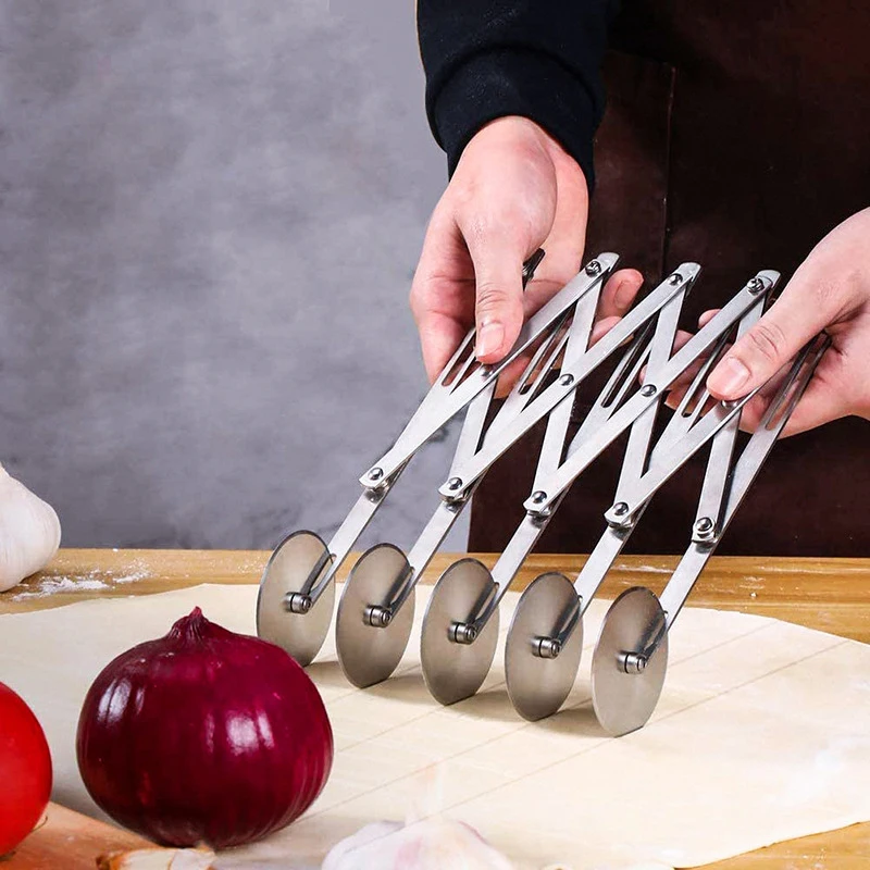 

5 Wheel Pastry Cutter Stainless Steel Pizza Slicer Expandable Pie Crust Roller Baking Tool for Household Business Hot Pizza Tool