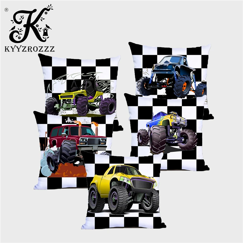 

Fashion Children's Room Decorative Cushion Cover Painting Car Green Blue Off-road Vehicle Polyester Home Printed Sofa Pillowcase