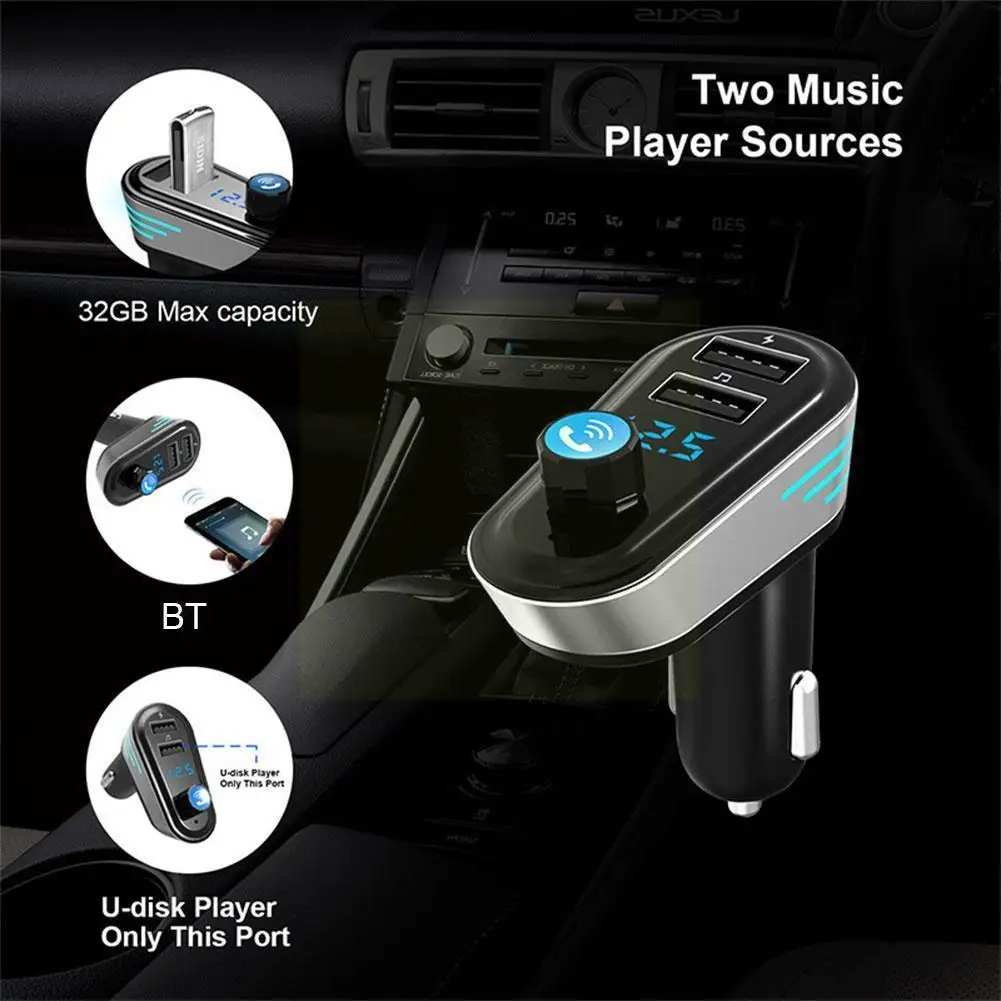 

Автомобильный комплект громкой связи с Bluetooth, беспроводной автомобильный U-образный Usb-передатчик с двумя Fm-плеерами, 3,1 А, для зарядки Mp3, Y6p1