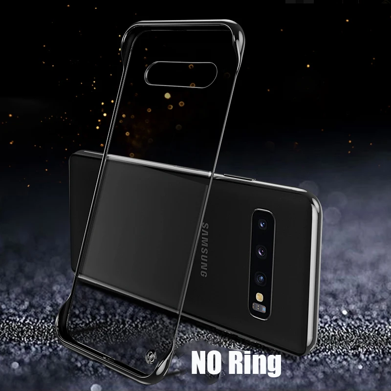 Черный Чехол для samsung Galaxy S10 Note 10+ Plus A10 A30 A20 A70 A7 A50 покрытие прозрачное Безрамное жесткое покрытие из поликарбоната кольцо на палец - Цвет: Черный