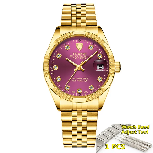 9 gold purple Tevise автоматические механические часы, спортивные роскошные Брендовые мужские часы, деловые наручные часы, мужские часы, Relogio Masculino - Цвет: 9 gold purple
