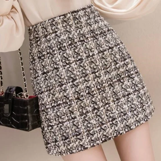 Черная твидовая юбка Осень зима 2019 женская элегантная клетчатая Милая для