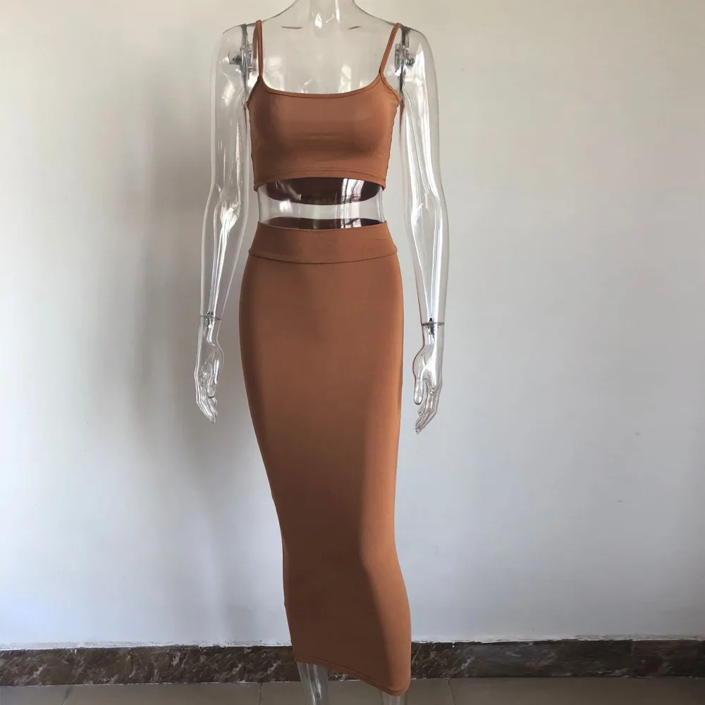 Женский комплект из двух предметов однотонный короткий топ и юбка-миди