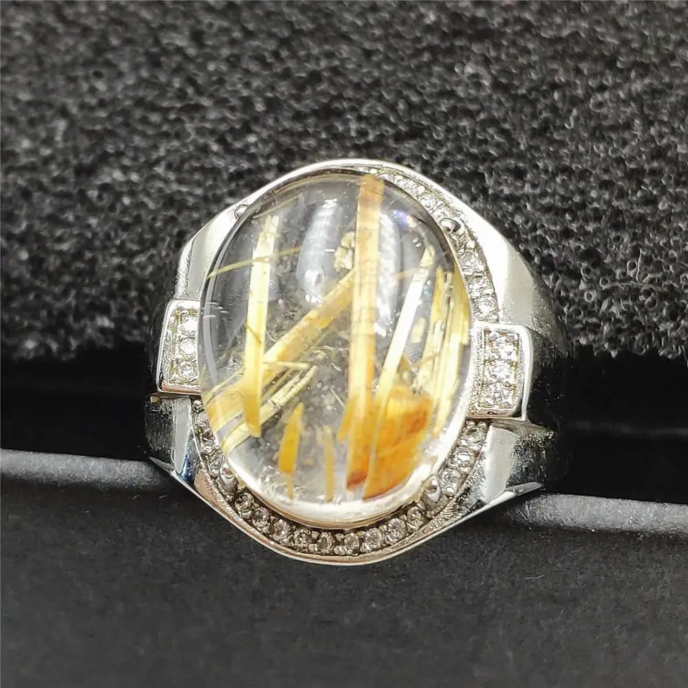 Подлинное регулируемое кольцо из натурального золота с рутилированным кварцем