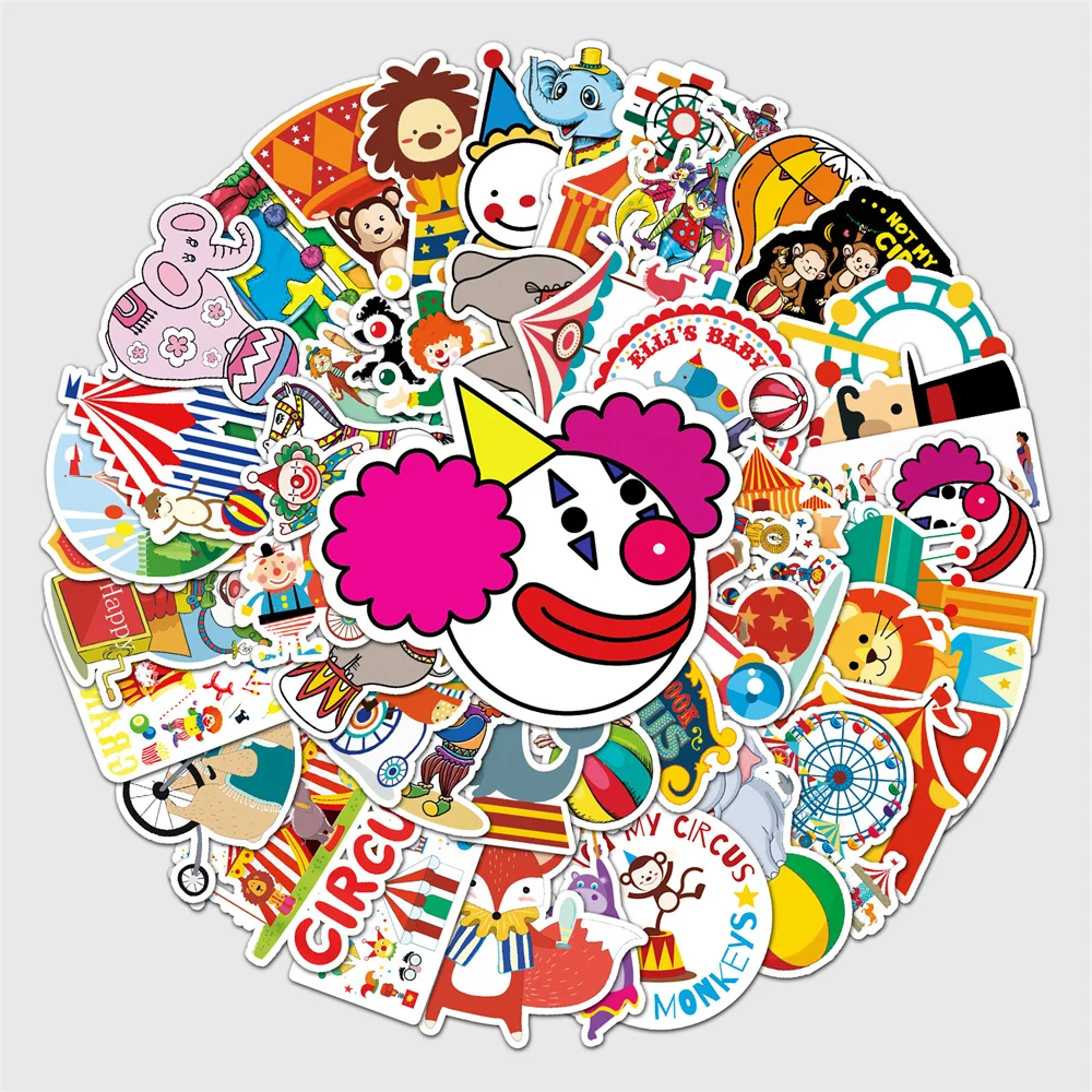 10/30/50 Uds circo pegatina de Graffiti de dibujos animados lindo ni&ntilde;os para&iacute;so monopat&iacute;n DIY taza de agua pegatina para maleta venta al por mayor-3