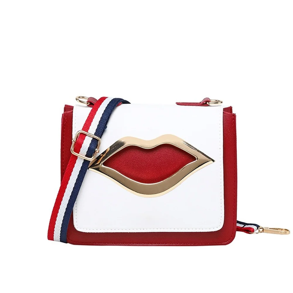 

2021 Women Shoulder Bag Metal Big Lips Designer Bag Fashion Quality Pu Leather Chain Crossbody Bag Phone Pack Ladies Small Purse