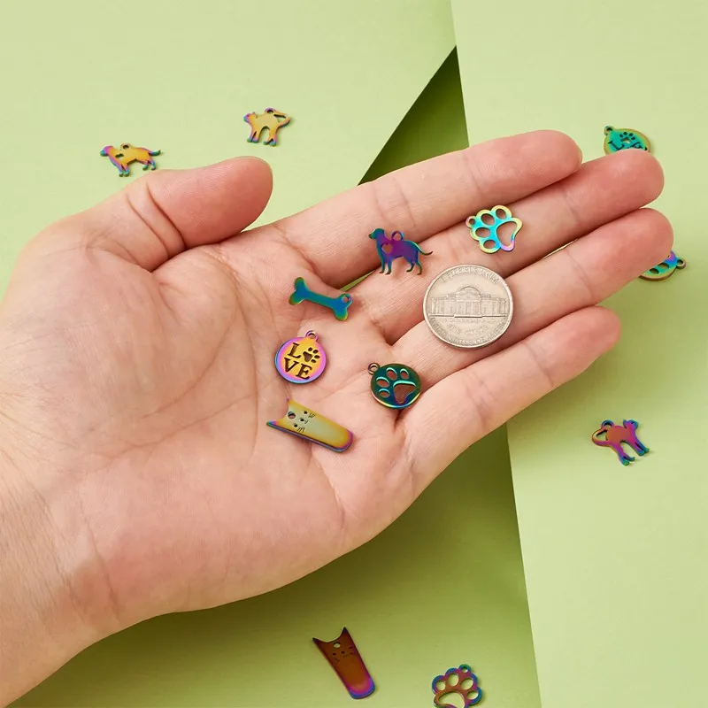 

14pcs/set Pet Theme 201 Stainless Steel Pendants Charms Multi-color for Jewelry making DIY Bracelet Necklace Accessories Finding
