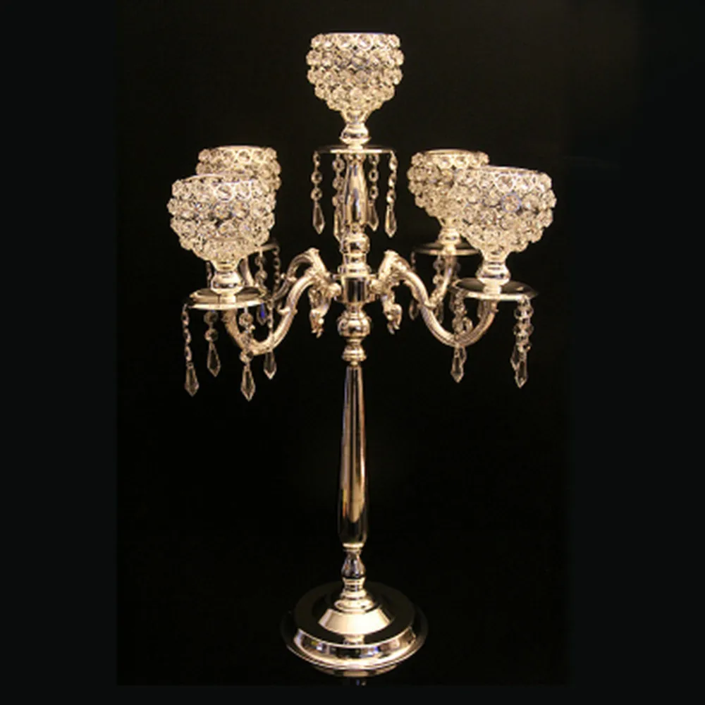 85 см высокие золотые свадебные подсвечники с хрустальными шариками подставки