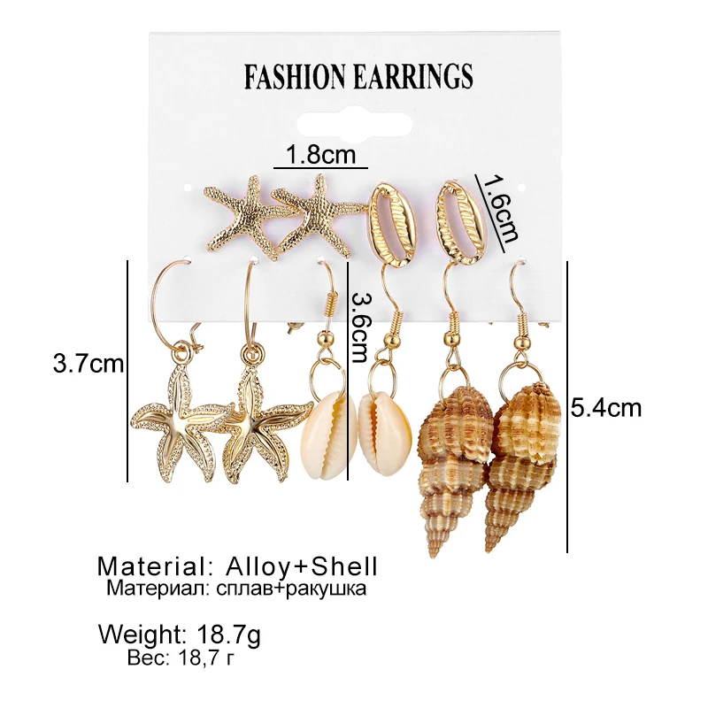 

VKME Vintage conch Pendant earrings For Women Girls Fashion starfish shell earrings ocean earrings 2020 Beach Jewelry Gift