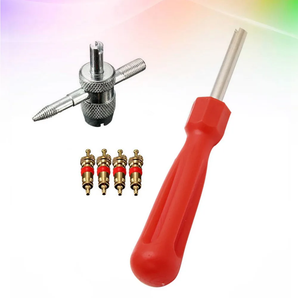 

4 in 1 Tyre Core Remover Removal Tool Key with 4 Cores for Car Bike Motorbike Car Truck Motorcycle Replacement Tire Tyre Stem