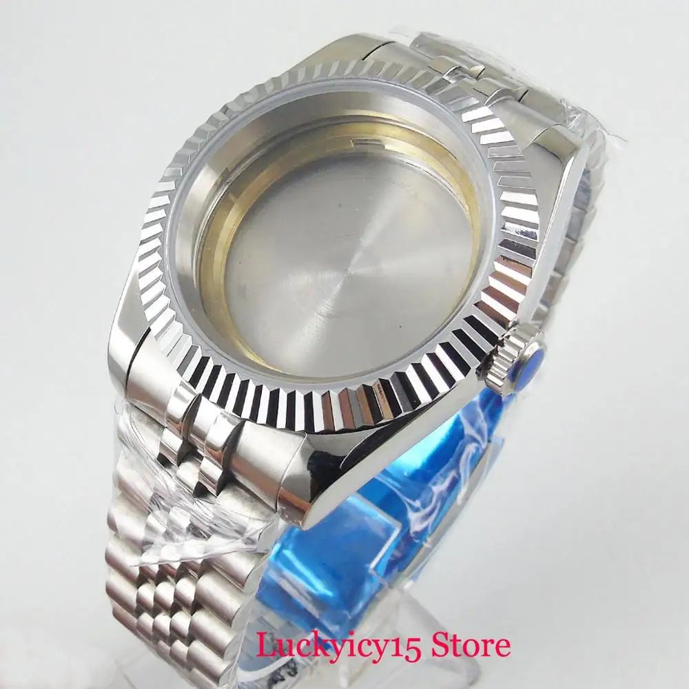 

Top Stainless Steel 40mm Watch Case Sapphire Glass + Mental Watch Band Fit MIYOTA Movement