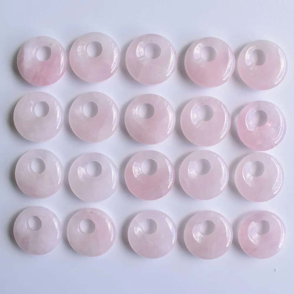 

New good quality natural quartz stone pink gogo donut pendants beads 18mm for jewelry making Wholesale 20pcs/lot free shipping
