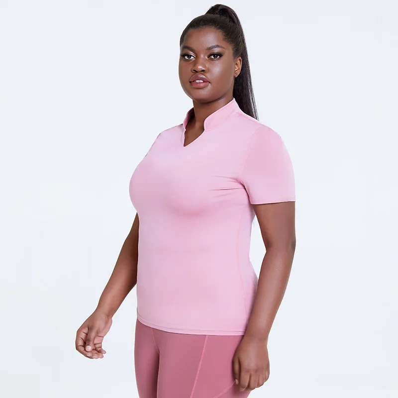 

Plus Size Smock Women's Sports T-shirt Anti-Shrink Women Pink Fitness Yoga Tops Elastic Running Fit Gym Tshirt Polyester Short