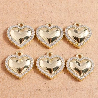 5pcs 1515mm cute crystal love heart charms for jewelry making gold color alloy pendants charms for diy necklaces earrings gift